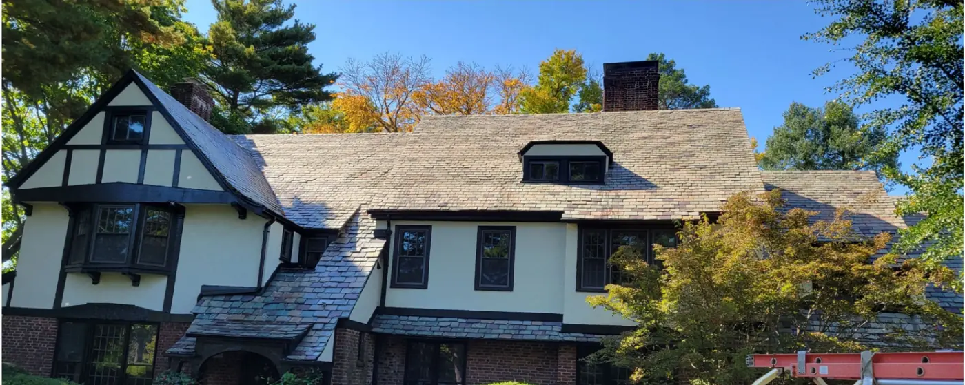 Tudor with multicolor slate in Garden City after slate cleaning